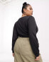 Фото #4 товара Threadbare Plus super stretch wrap front long sleeve bodysuit in black