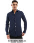 ASOS DESIGN slim shirt in waffle texture with cut away collar in navy