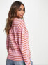 Фото #3 товара Monki stripe long sleeve t-shirt in pink and red stripe