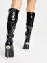 Фото #2 товара Simmi London Wide Fit Demi knee boots with diamante stiletto heel in black patent