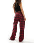 Bershka button front pull on wide leg trousers in red check