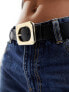 ASOS DESIGN angled square buckle waist and hip jeans belt in black