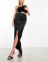 Flounce London high waist maxi skirt with leg split in black