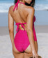 Women's Magenta Plunging Back Tie One-Piece