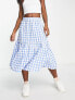 Фото #3 товара Monki seersucker ruffle midi skirt in blue and white gingham