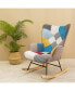 Фото #3 товара Rocking Chair, Mid Century Fabric Rocker Chair With Wood Legs And Patchwork Linen