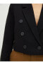 Önden Düğme Kapamalı Düz Uzun Kollu Crop Tüvit Kadın Ceket