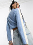 Bershka faux leather racer jacket in blue & white