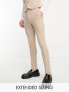 Фото #1 товара ASOS DESIGN wedding skinny suit trousers in linen mix in micro texture in brown