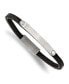 ფოტო #1 პროდუქტის Stainless Steel Brushed Black Leather ID Bracelet