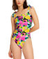 Фото #1 товара Women's Floral Print Shirred One-Piece Swimsuit