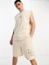 ASOS Daysocial co-ord relaxed short with multi coloured bubble logo in beige