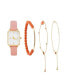 ფოტო #1 პროდუქტის Women's Analog Blush Polyurethane Leather Strap Watch 22mm 4 Pieces Bracelet Gift Set