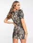 ASOS DESIGN twill keyhole mini dress in animal print