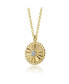 Sterling Silver 14k Gold Plated Cubic Zirconia Textured Circle Pendant Necklace