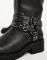 Bershka buckle detail calf length boots in black