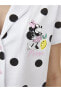 Gömlek Yaka Minnie Mouse Baskılı Kısa Kollu Pamuklu Kadın Pijama Takımı