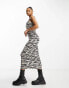 Фото #8 товара Miss Selfridge twist back scoop midi dress in zebra print