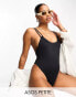 Фото #1 товара ASOS DESIGN Petite lattice strap swimsuit with high leg in black