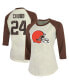 ფოტო #1 პროდუქტის Women's Threads Nick Chubb Cream, Brown Cleveland Browns Player Name and Number Raglan 3/4-Sleeve T-shirt