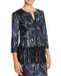 Фото #1 товара T Tahari Women's Brunella Fringed Blazer Jacket Blue Black XS