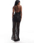 ASOS DESIGN halter lattice embellished maxi dress with split in black