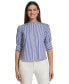 ფოტო #1 პროდუქტის Women's Striped Short-Sleeve Cotton Ruffle Blouse
