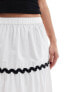 ASOS DESIGN tiered maxi skirt with rick rack detail in white