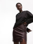 Фото #1 товара Topshop Tall leather look split detail mini skirt in oxblood
