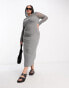 Фото #8 товара ASOS DESIGN Curve ribbed long sleeve midi dress with crochet insert in grey