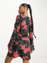 Wednesday's Girl ruffle detail v-neck mini dress in rose print