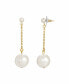 ფოტო #1 პროდუქტის Women's Gold Tone Imitation Pearl Chain Drop Post Earring