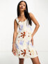 ASOS DESIGN linen sweetheart mini dress with button detail in abstract print