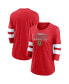 ფოტო #1 პროდუქტის Women's Heathered Red, White Distressed Chicago Blackhawks Full Shield 3/4-Sleeve Tri-Blend Raglan Scoop Neck T-shirt