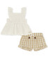 ფოტო #1 პროდუქტის Baby Girls Smocked Muslin Top & Gingham Ruffled Shorts, 2 Piece Set