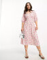 Lola May Petite tie back puff sleeve midi smock dress in pink floral print