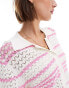 Miss Selfridge crochet contrast polo button through knit shirt co-ord in cream and pink