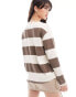 Pull&Bear oversized long sleeve t-shirt in brown stripe Коричневый, L - EU 40 - фото #4