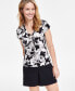 Фото #1 товара Women's Printed Lace-Up Front Top, Created for Macy's