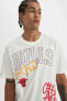 Фото #3 товара DeFactoFit NBA Chicago Bulls Boxy Fit Bisiklet Yaka Kısa Kollu Tişört