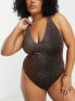 Фото #2 товара South Beach Curve Exclusive swimsuit with tie detail in brown metallic