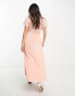 Maya wrap midaxi dress with contrast embroidery in peach