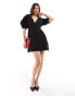 ASOS DESIGN V neck volume sleeve mini dress in black