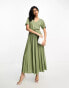 Фото #1 товара ASOS DESIGN v neck tie waist pleat midi dress in sage