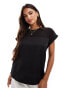 Vila mesh detail t-shirt with turn up sleeve in black