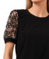 ფოტო #3 პროდუქტის Women's Mixed Media Puff Sleeve Bouquet Knit Top