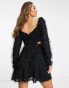 ASOS DESIGN fluffy sweetheart neckline cut out mini dress in black