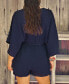 Women's Navy Dolman Sleeve Loose Leg Romper Синий, Small - фото #2