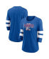 ფოტო #1 პროდუქტის Women's Heathered Royal, White Quebec Nordiques Full Shield 3/4 Sleeve Tri-Blend Raglan Scoop Neck T-shirt