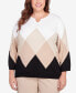 Фото #1 товара Plus Size Neutral Territory Ombre Argyle Split Neck Sweater